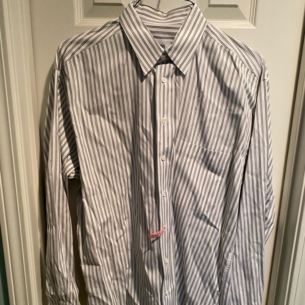 BOSS Blue Stripped Long Sleeve Button Down Shirt Men's Chest 34/35 Neck 16"